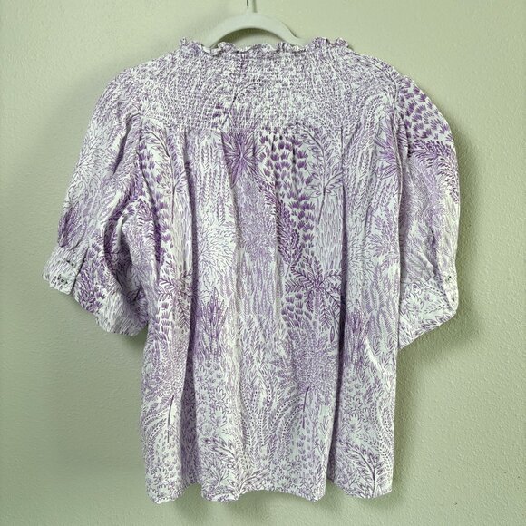 Talbots Smocked Top Plus Petite 2XP Purple White Blissful Meadow Floral Linen - Picture 4 of 9